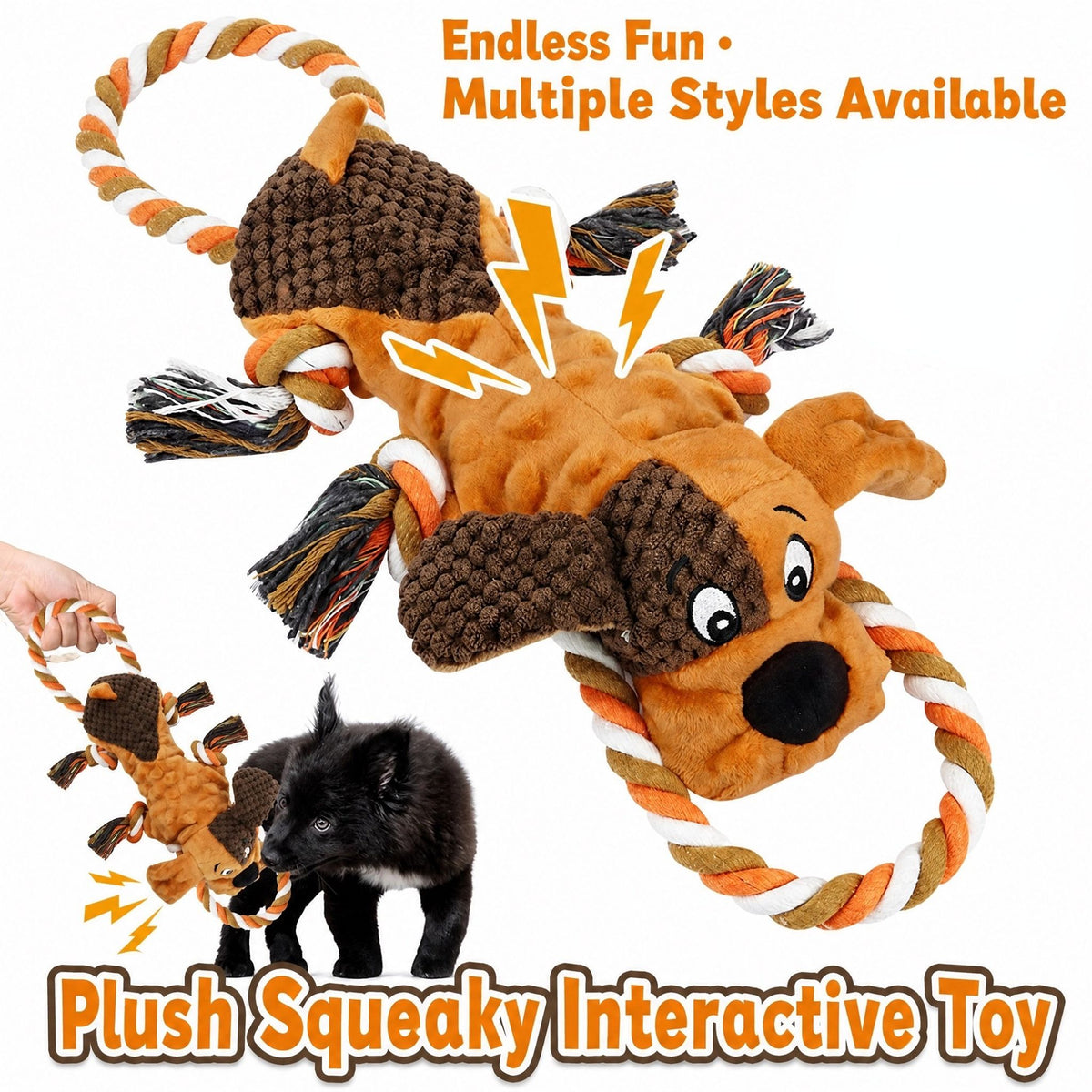 Dog Squeaky Plush Toy – Chew Resistant Rope, 40cm Large Crinkle Squeaker for Teeth Cleaning & Tug of War, Medium Large Breeds