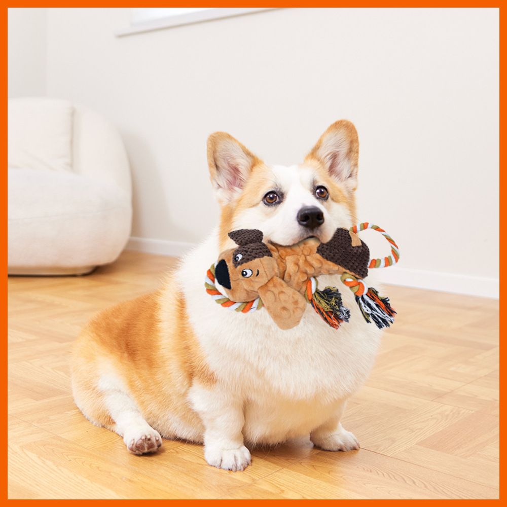 Dog Squeaky Plush Toy – Chew Resistant Rope, 40cm Large Crinkle Squeaker for Teeth Cleaning & Tug of War, Medium Large Breeds