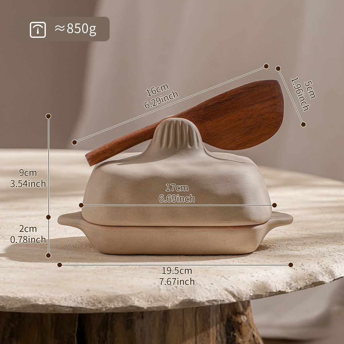 Wabi-Sabi Ceramic Butter Dish Set with Lid & Wooden Knife, Retro Breakfast Cheese Storage Tray