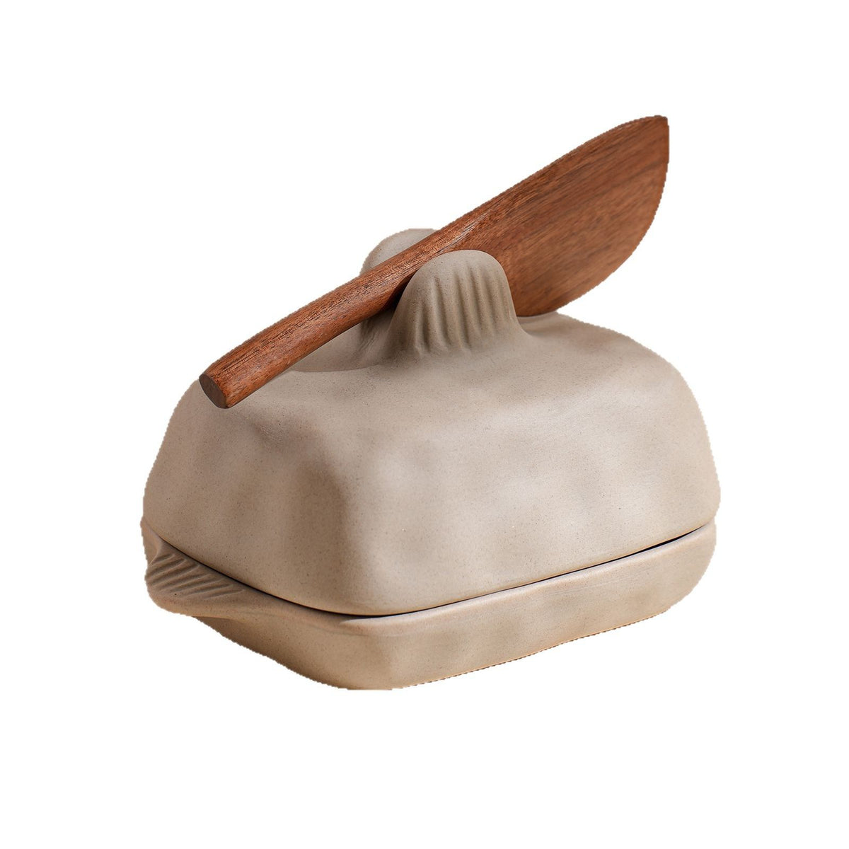 Wabi-Sabi Ceramic Butter Dish Set with Lid & Wooden Knife, Retro Breakfast Cheese Storage Tray