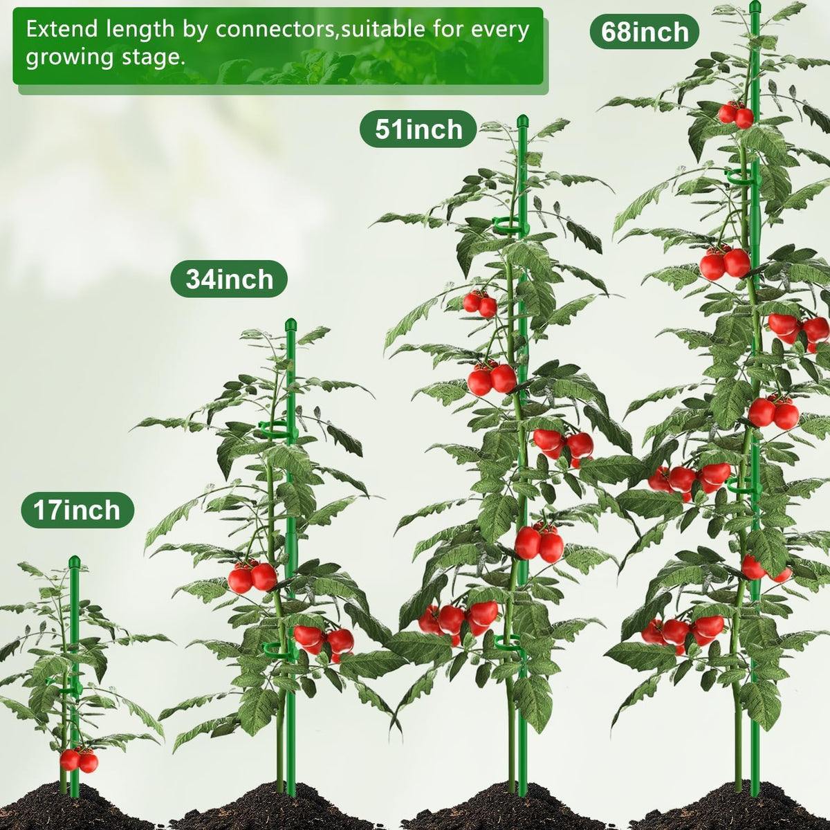 20Pcs Plant Support Stakes 17 inch  Garden Orchid Sticks Extended to 3ft 4ft 5ft Plant Poles with Clips for Indoor Outdoor Potted Tomato Rose Amaryllis Vegetables Comes with 20 Ties