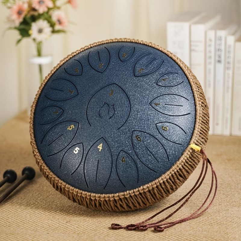 12-Inch D Major 15-Note Steel Tongue Drum, Carbon Steel Material, Petal Tongue Design, Machine-Made & Hand-Tuned, Ethereal & Melodious, Comes with Mallets, Finger Cots & Tutorial, Ideal for Meditation, Yoga & Music Enlightenment!*white