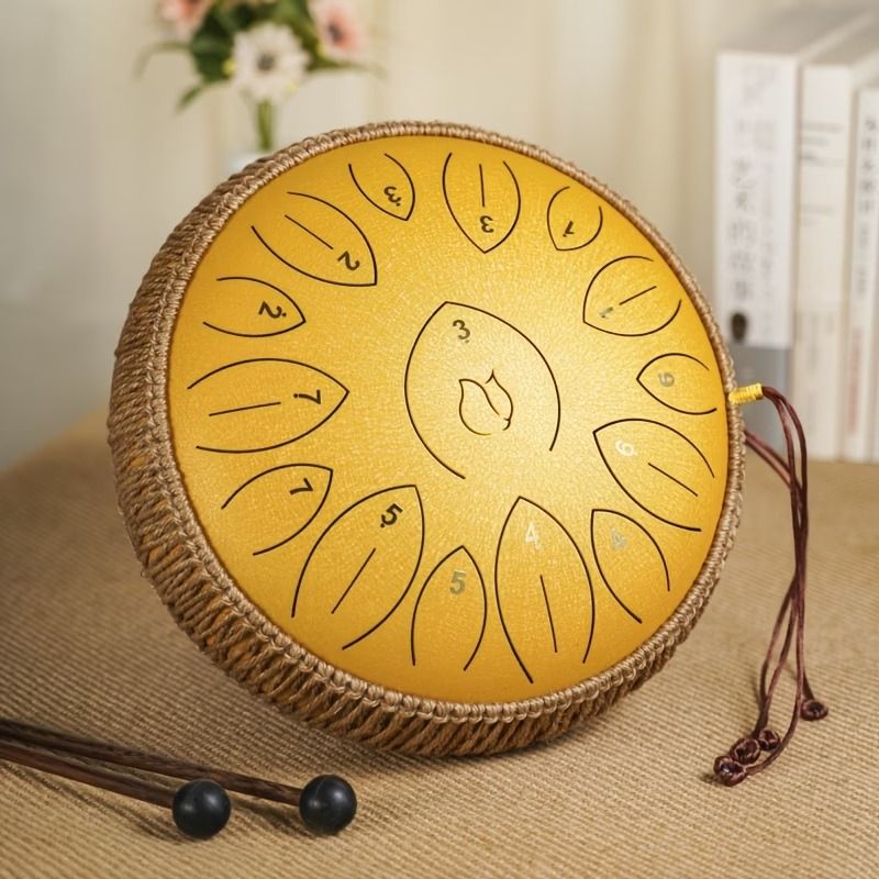 12-Inch D Major 15-Note Steel Tongue Drum, Carbon Steel Material, Petal Tongue Design, Machine-Made & Hand-Tuned, Ethereal & Melodious, Comes with Mallets, Finger Cots & Tutorial, Ideal for Meditation, Yoga & Music Enlightenment!*white