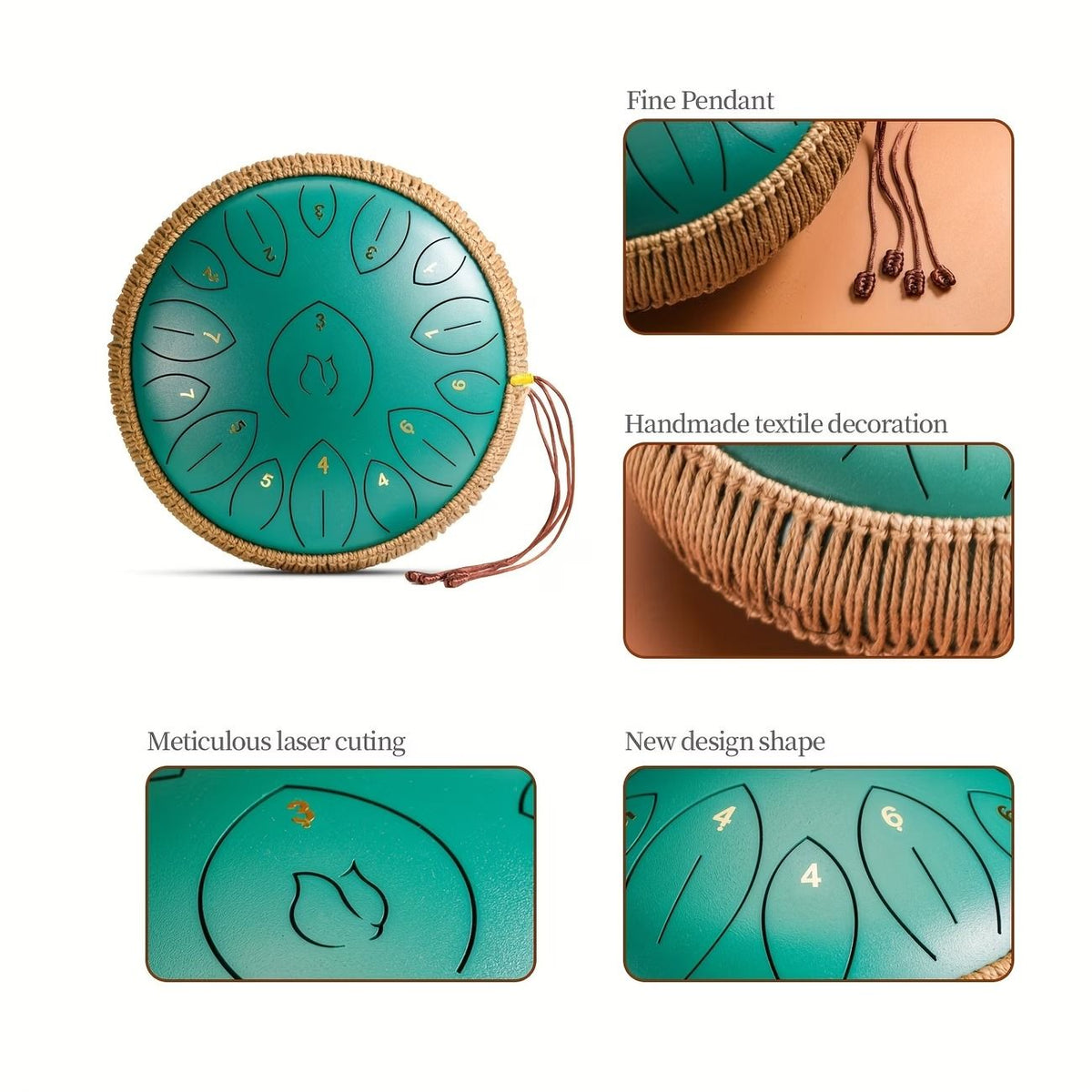 12-Inch D Major 15-Note Steel Tongue Drum, Carbon Steel Material, Petal Tongue Design, Machine-Made & Hand-Tuned, Ethereal & Melodious, Comes with Mallets, Finger Cots & Tutorial, Ideal for Meditation, Yoga & Music Enlightenment!*white