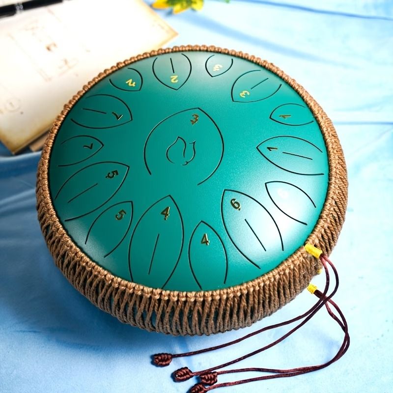 12-Inch D Major 15-Note Steel Tongue Drum, Carbon Steel Material, Petal Tongue Design, Machine-Made & Hand-Tuned, Ethereal & Melodious, Comes with Mallets, Finger Cots & Tutorial, Ideal for Meditation, Yoga & Music Enlightenment!*white
