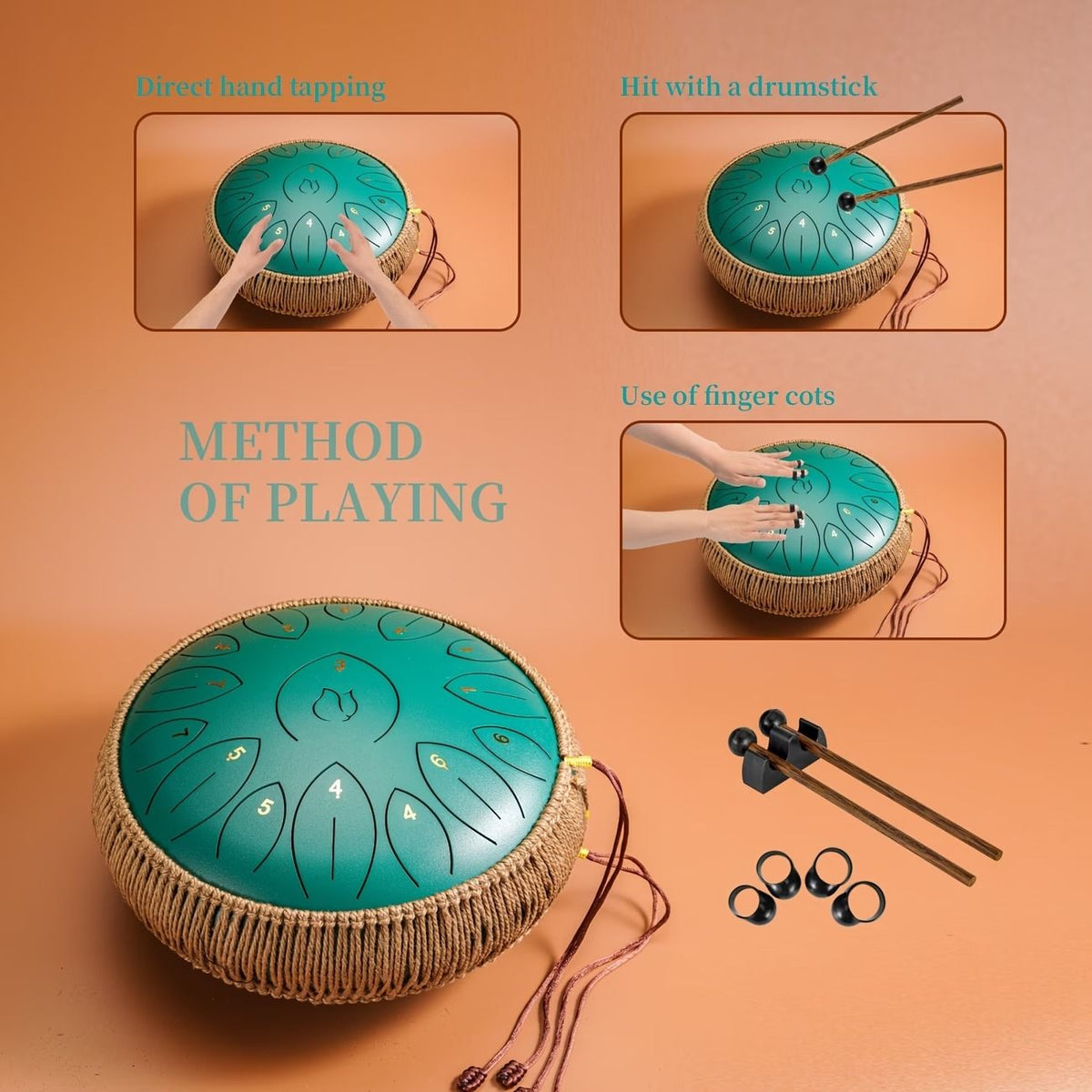 12-Inch D Major 15-Note Steel Tongue Drum, Carbon Steel Material, Petal Tongue Design, Machine-Made & Hand-Tuned, Ethereal & Melodious, Comes with Mallets, Finger Cots & Tutorial, Ideal for Meditation, Yoga & Music Enlightenment!*white