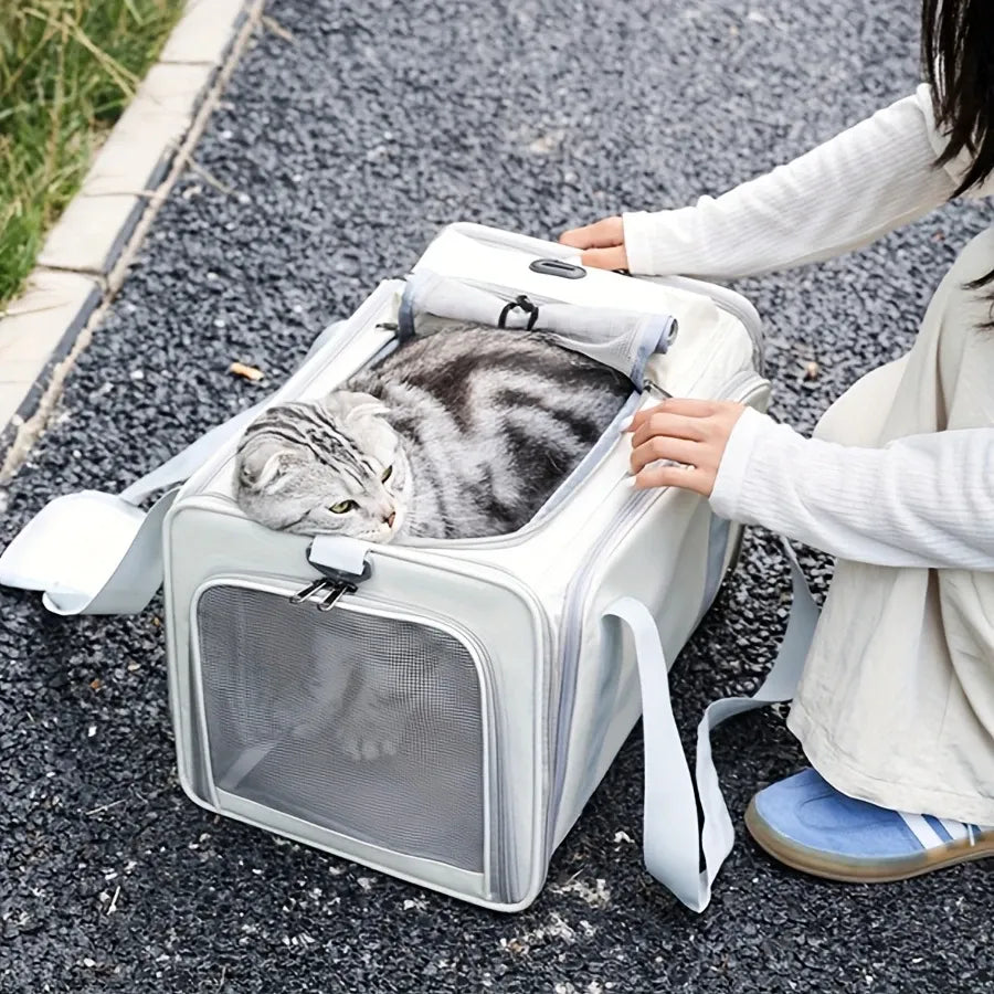 Expandable Airline Approved Pet Carrier – Dual-Side Expansion, Breathable Mesh Windows, Adjustable Straps, Car Travel Ready, Fits Cats up to 13 lbs / Dogs up to 10 lbs(grey)