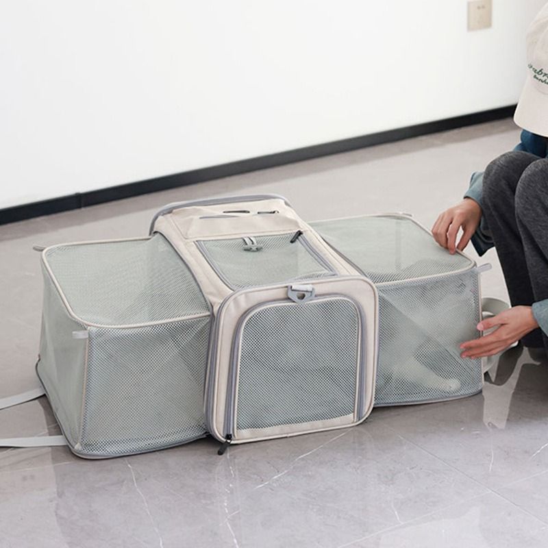 Expandable Airline Approved Pet Carrier – Dual-Side Expansion, Breathable Mesh Windows, Adjustable Straps, Car Travel Ready, Fits Cats up to 13 lbs / Dogs up to 10 lbs(grey)