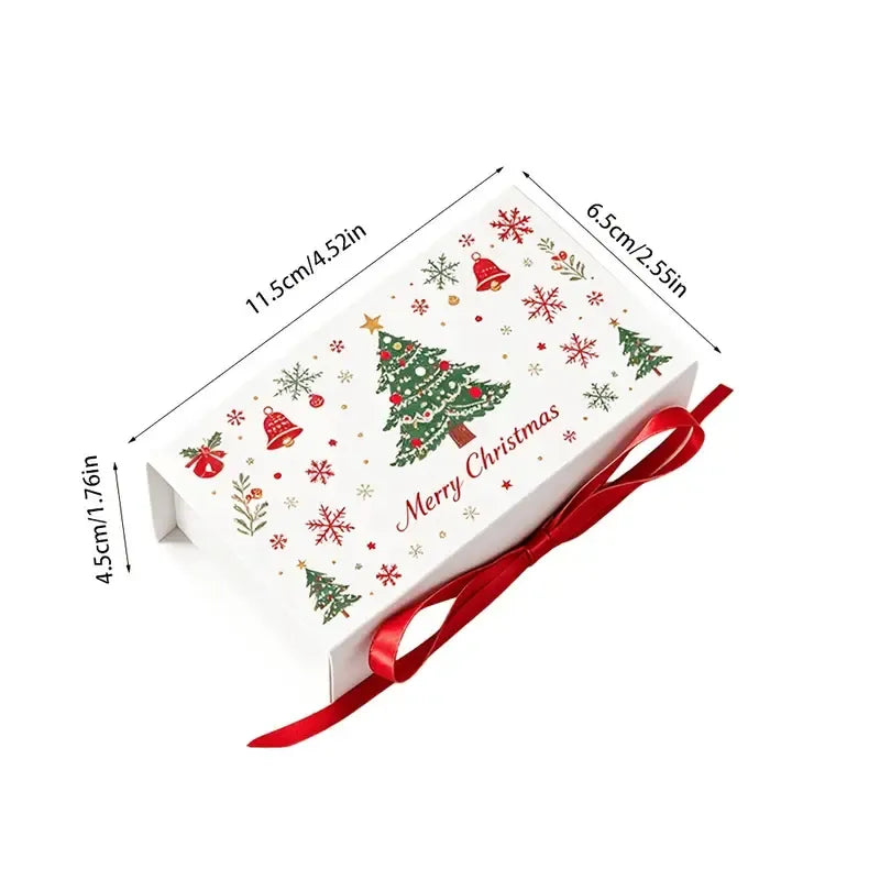 5pcs Christmas Gift Box with Ribbon, Rectangular Gift Box with Christmas Tree and Snowflake Print, Luxury Flip-Top Candy and Cookie Packaging Box, Suitable for Holiday Chocolates, Cookies, and Wedding Small Gifts./green
