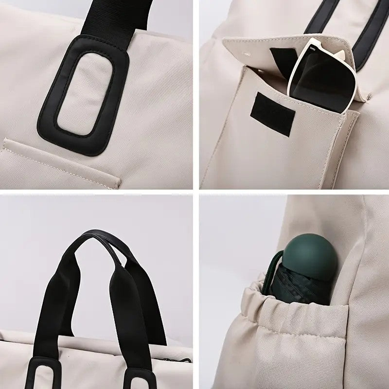 black Large-capacity travel tote bag, lightweight carry-on luggage with shoulder strap, gym bag, portable laptop bag, ideal for short trips, hand-carry style.