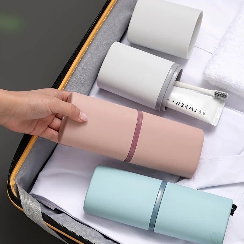 1pc Portable Toothbrush Holder Box, Multi-functional Travel Toothbrush Storage Case, Mouthwash Cup and Toothbrush Container.dark blue