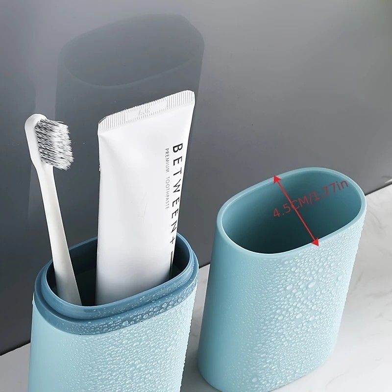 1pc Portable Toothbrush Holder Box, Multi-functional Travel Toothbrush Storage Case, Mouthwash Cup and Toothbrush Container.dark blue