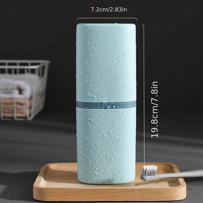 1pc Portable Toothbrush Holder Box, Multi-functional Travel Toothbrush Storage Case, Mouthwash Cup and Toothbrush Container.dark blue