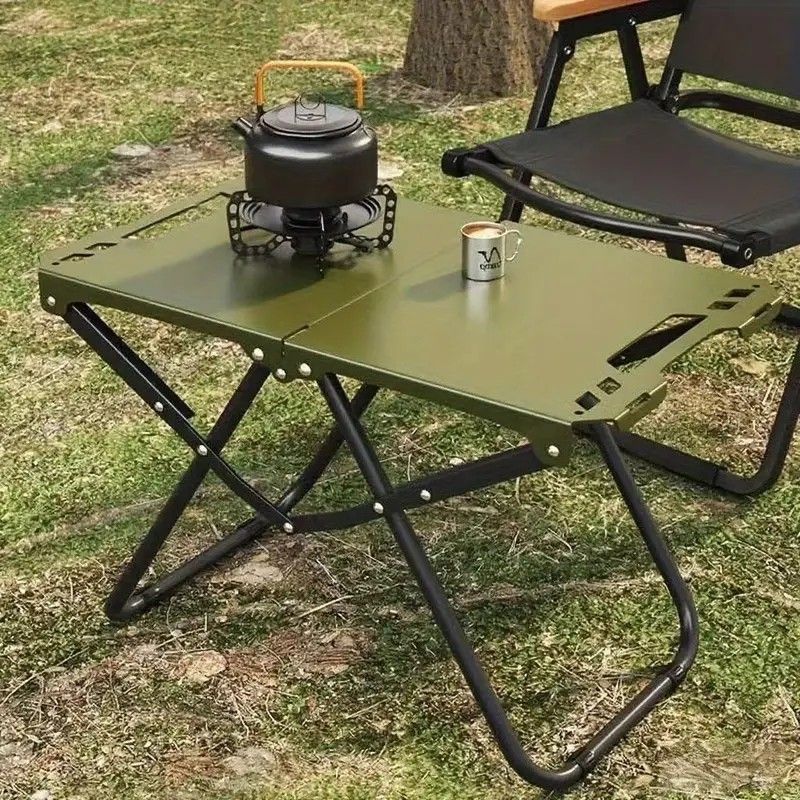 Portable Folding Camping Table Iron Outdoor Picnic Beach BBQ Tailgate Hiking with Storage Bag（BLACK)