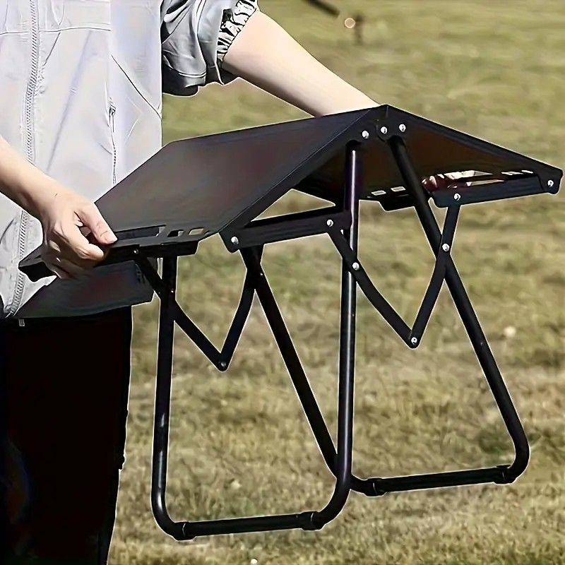 Portable Folding Camping Table Iron Outdoor Picnic Beach BBQ Tailgate Hiking with Storage Bag（BLACK)