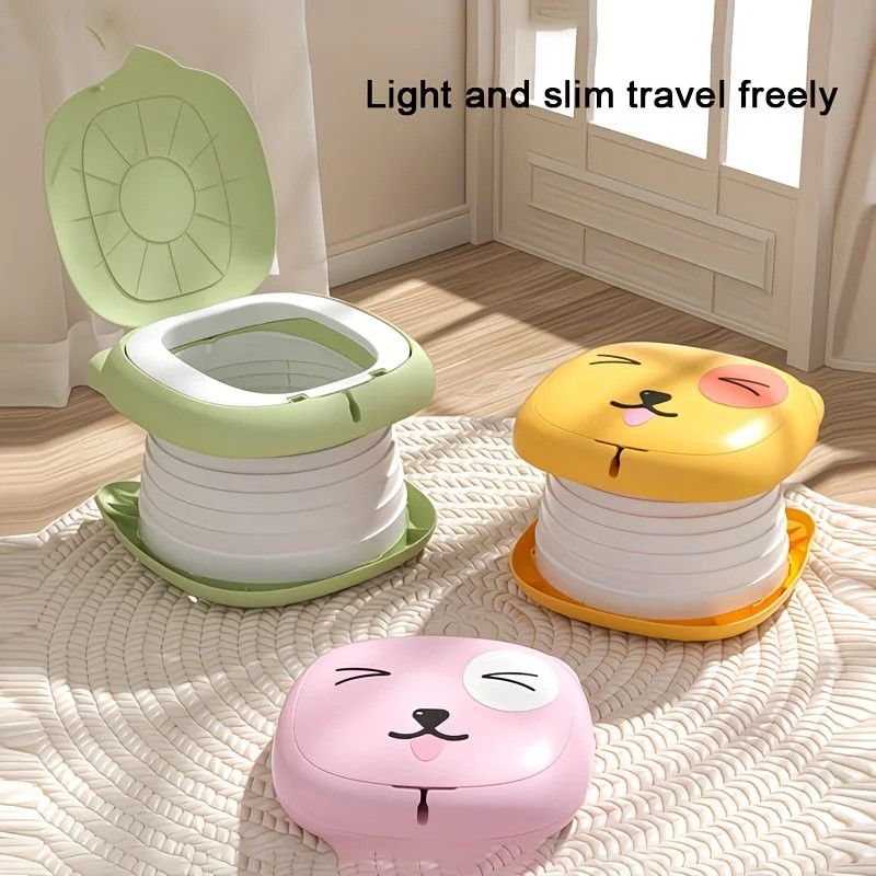 Car Folding Potty, cute cartoon design, folds in seconds for easy carrying, widened seat ring for comfort and stability, suitable for both home and travel.(GREEN)