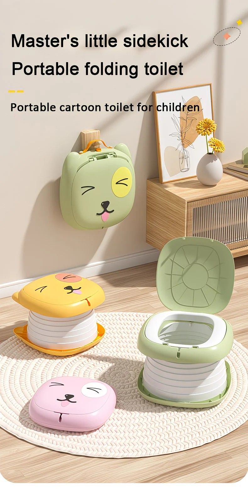 Car Folding Potty, cute cartoon design, folds in seconds for easy carrying, widened seat ring for comfort and stability, suitable for both home and travel.(GREEN)
