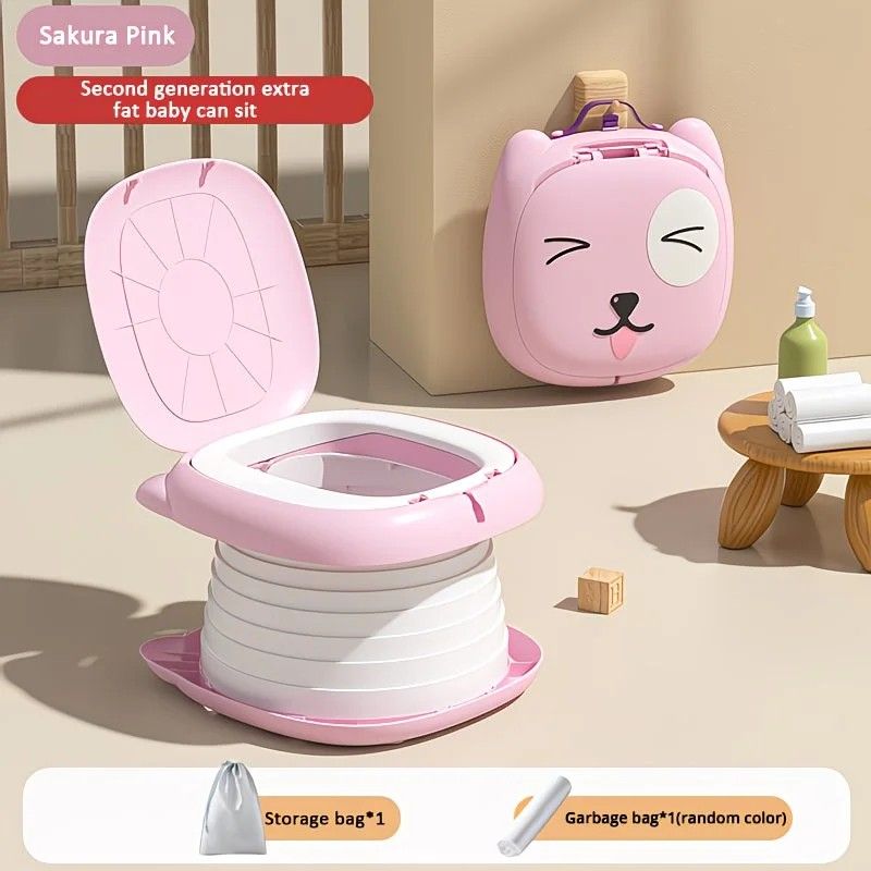 Car Folding Potty, cute cartoon design, folds in seconds for easy carrying, widened seat ring for comfort and stability, suitable for both home and travel.(GREEN)