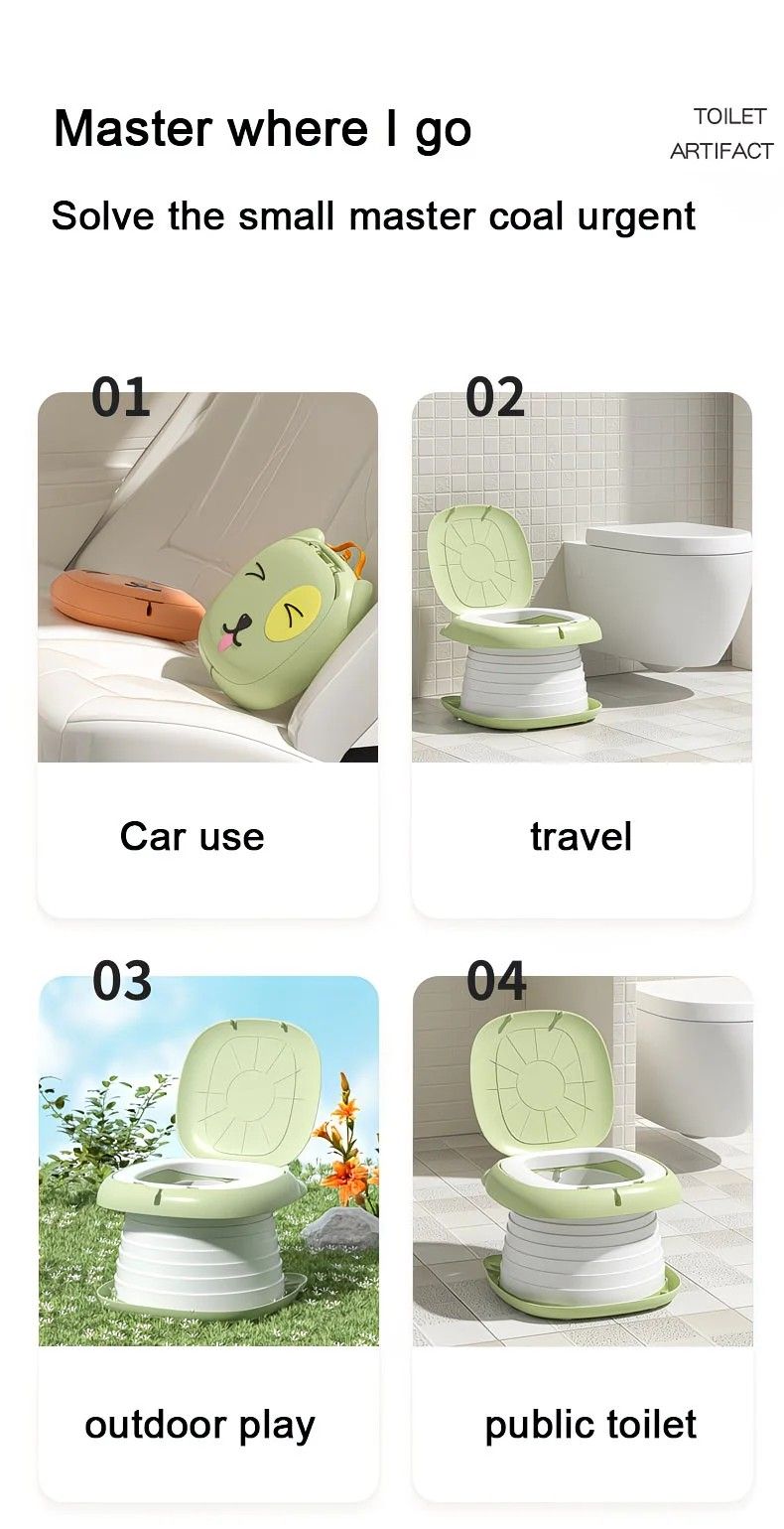 Car Folding Potty, cute cartoon design, folds in seconds for easy carrying, widened seat ring for comfort and stability, suitable for both home and travel.(YELLOW)