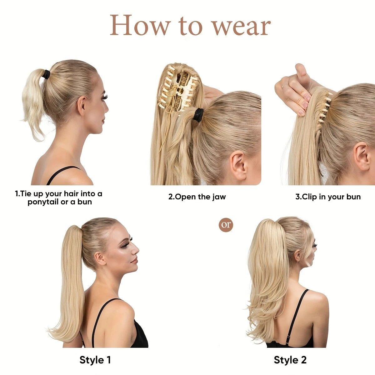 Clip-on Ponytail Hairpiece — Dual-use design, rotate 180° to switch between styles. Made of synthetic fiber, it's easy and quick to wear. Special craftsmanship ensures a natural, realistic look once put on.(colour mixture:12H24)