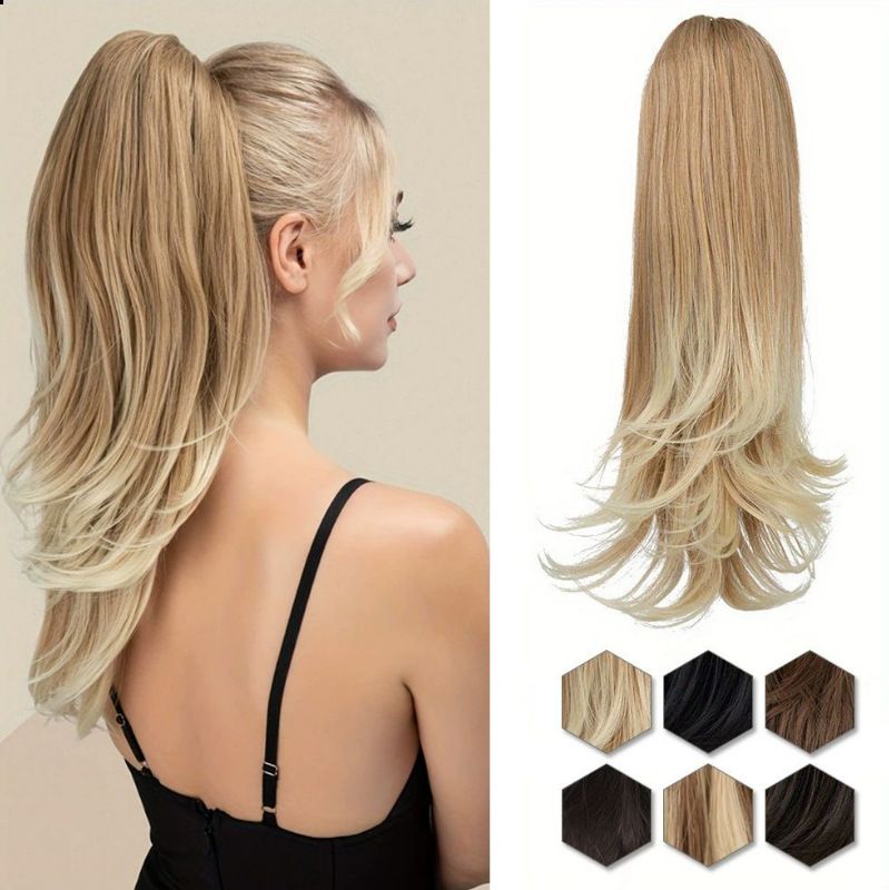 Clip-on Ponytail Hairpiece — Dual-use design, rotate 180° to switch between styles. Made of synthetic fiber, it's easy and quick to wear. Special craftsmanship ensures a natural, realistic look once put on.(colour mixture:12H24)