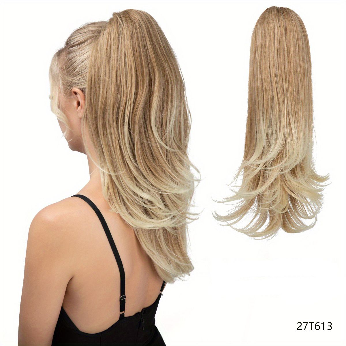 Clip-on Ponytail Hairpiece — Dual-use design, rotate 180° to switch between styles. Made of synthetic fiber, it's easy and quick to wear. Special craftsmanship ensures a natural, realistic look once put on.(colour mixture:12H24)