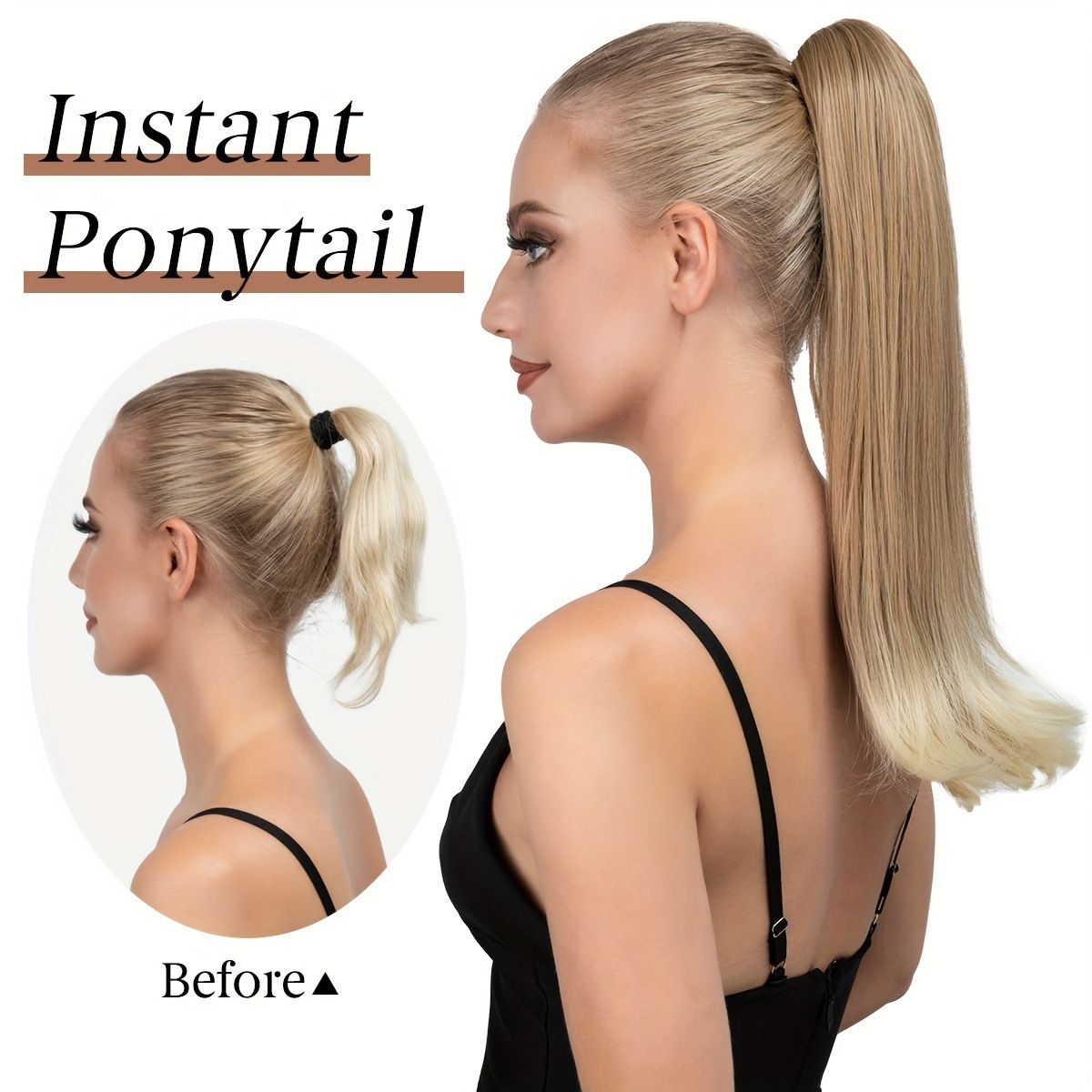 Clip-on Ponytail Hairpiece — Dual-use design, rotate 180° to switch between styles. Made of synthetic fiber, it's easy and quick to wear. Special craftsmanship ensures a natural, realistic look once put on.(colour mixture:1 btgrey)