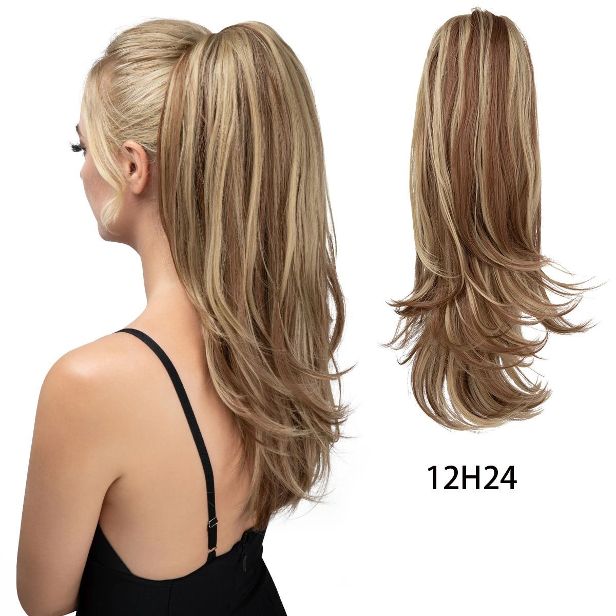Clip-on Ponytail Hairpiece — Dual-use design, rotate 180° to switch between styles. Made of synthetic fiber, it's easy and quick to wear. Special craftsmanship ensures a natural, realistic look once put on.(colour mixture:1 btgrey)