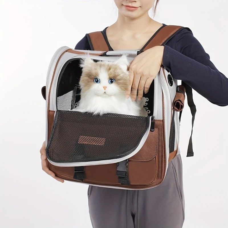 Cat Backpack Carrier - Lightweight, Foldable, Shape-Retaining Travel Bag for Cats and Small Dogs up to 8kg(Milk coffee color)