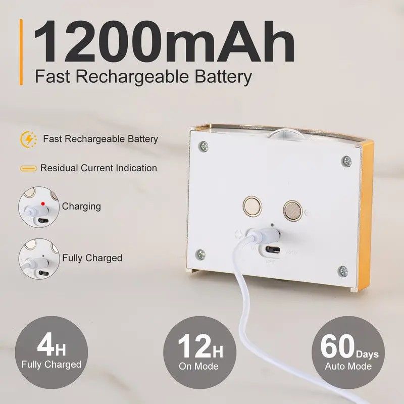 1PCS Induction wall lamp with three-color stepless dimming, 120° auto shut-off, USB rechargeable magnetic installation. Smart motion-sensing LED wall lamp, serving as both a night light and an ambient light./golden