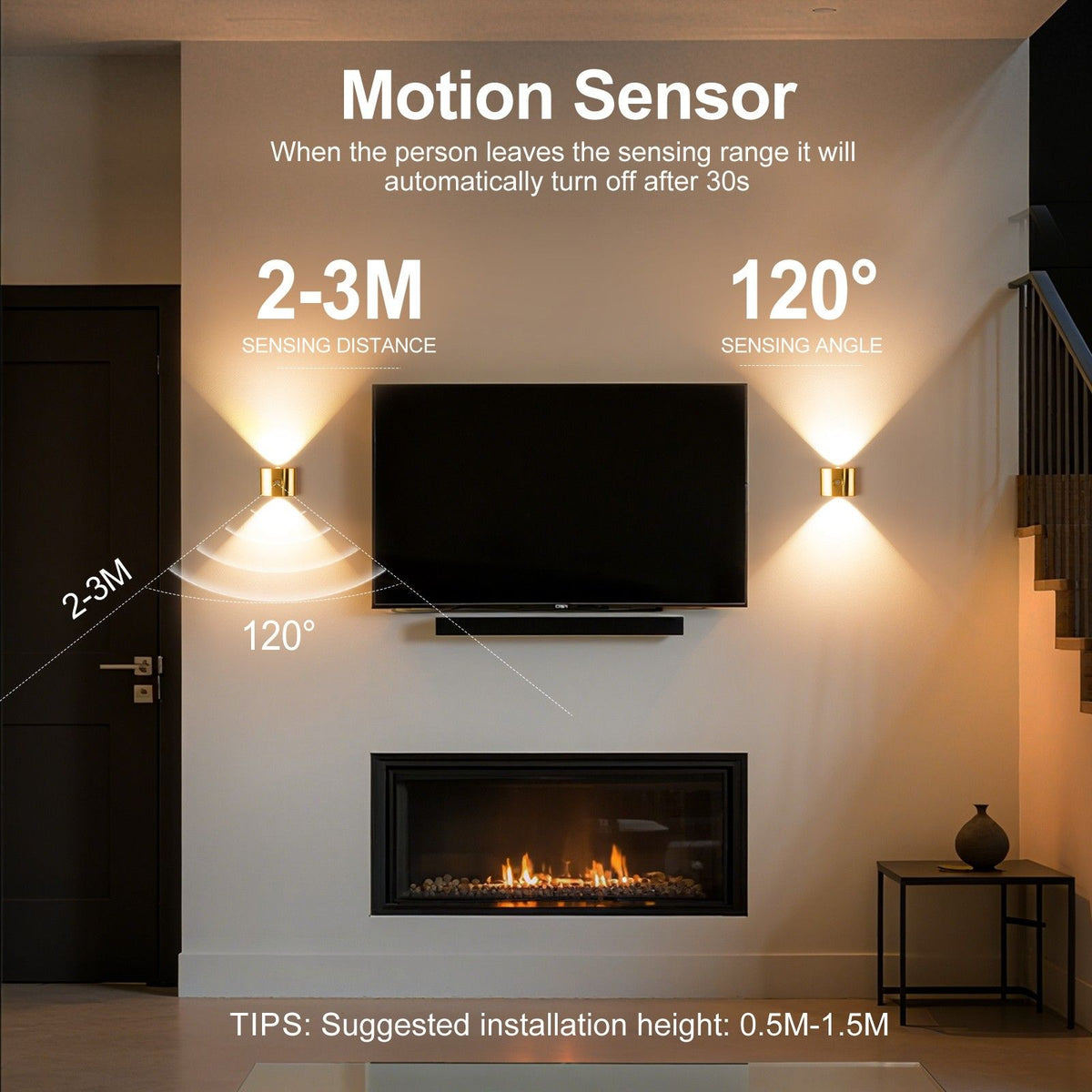1PCS Induction wall lamp with three-color stepless dimming, 120° auto shut-off, USB rechargeable magnetic installation. Smart motion-sensing LED wall lamp, serving as both a night light and an ambient light./golden