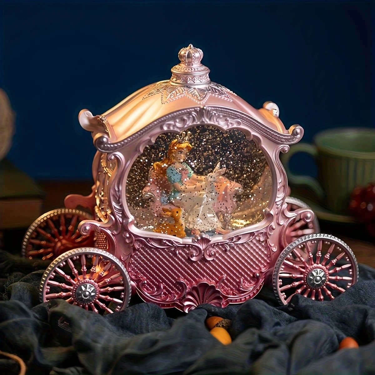 Pink Princess Carriage Music Box Figurine, Snow Globe, Pumpkin Style – Multi-Song, Light-Up Interior, Battery Not Included – Christmas, Valentine’s, Party Decor – Gift for Women & Girls
