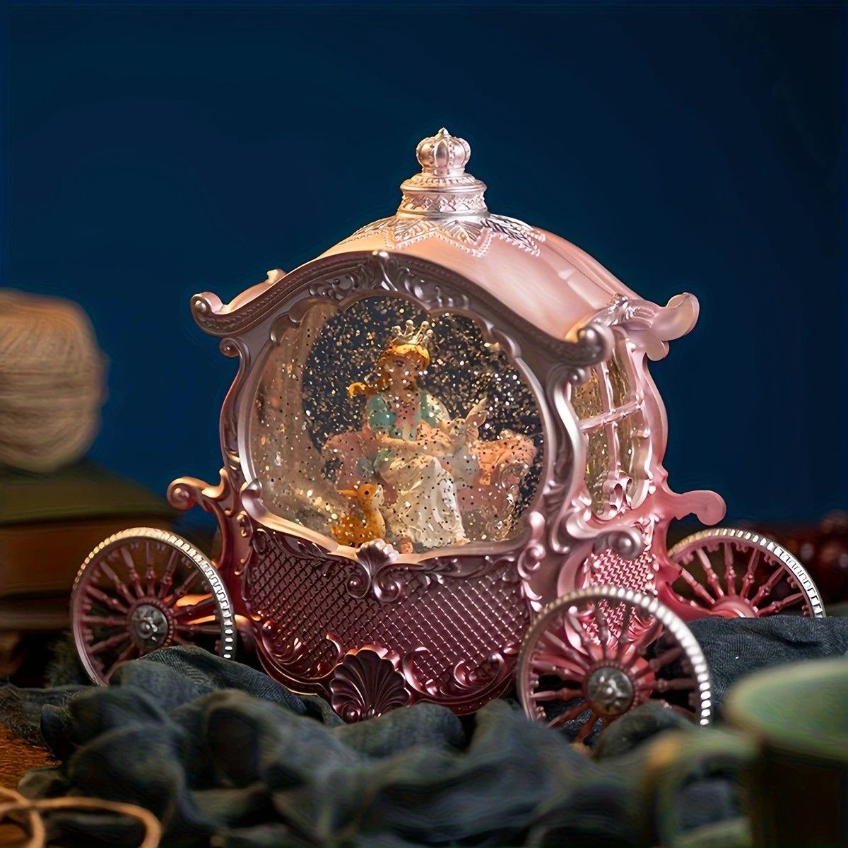 Pink Princess Carriage Music Box Figurine, Snow Globe, Pumpkin Style – Multi-Song, Light-Up Interior, Battery Not Included – Christmas, Valentine’s, Party Decor – Gift for Women & Girls