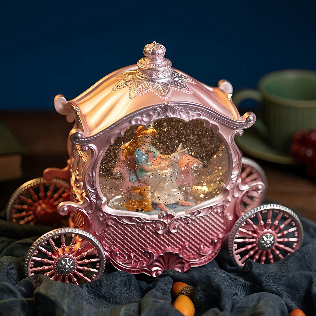 Pink Princess Carriage Music Box Figurine, Snow Globe, Pumpkin Style – Multi-Song, Light-Up Interior, Battery Not Included – Christmas, Valentine’s, Party Decor – Gift for Women & Girls
