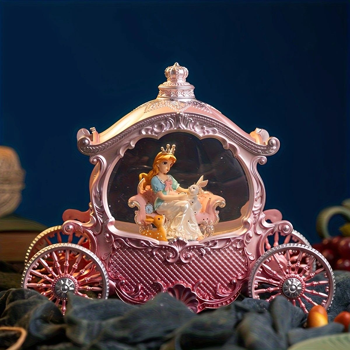 Pink Princess Carriage Music Box Figurine, Snow Globe, Pumpkin Style – Multi-Song, Light-Up Interior, Battery Not Included – Christmas, Valentine’s, Party Decor – Gift for Women & Girls