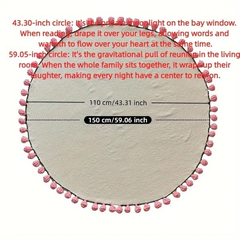 Hand-Crocheted Rose Round Blanket: A versatile romantic gift that brightens everyday warmth. (Diameter: 110 CM / 43.3 IN,  Blue)