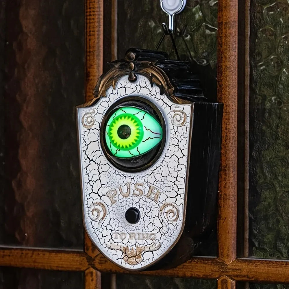 1pc Halloween Horror Prank Doorbell Hanging Ornament with Glowing Effect & Terrifying Scream Sound, Battery Not Included（White doorbell）