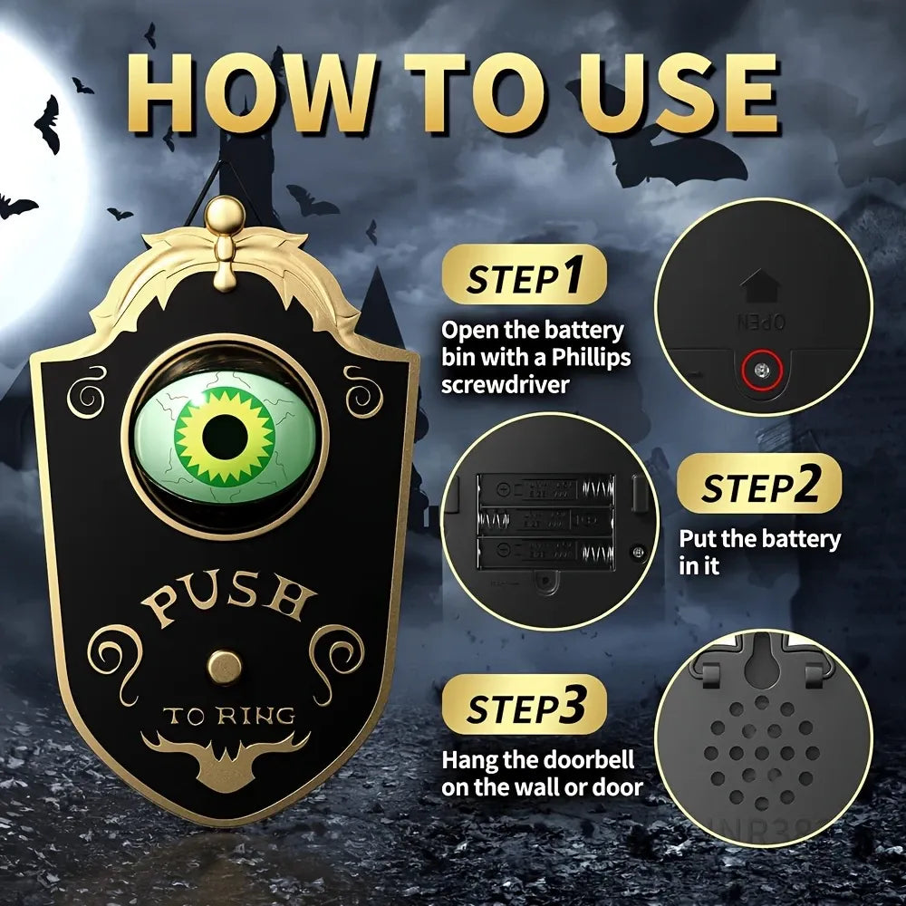 1pc Halloween Horror Prank Doorbell Hanging Ornament with Glowing Effect & Terrifying Scream Sound, Battery Not Included（Black doorbell）
