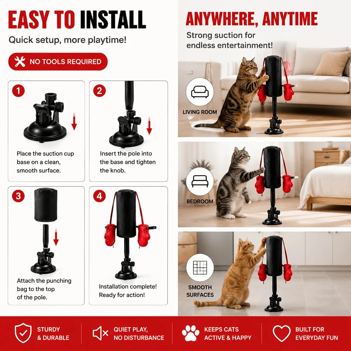 Cat Boxing Toy – Suction Cup Stays Secure, Height Adjustable, Unleash Natural Instincts for Happy Exercise Every Day.