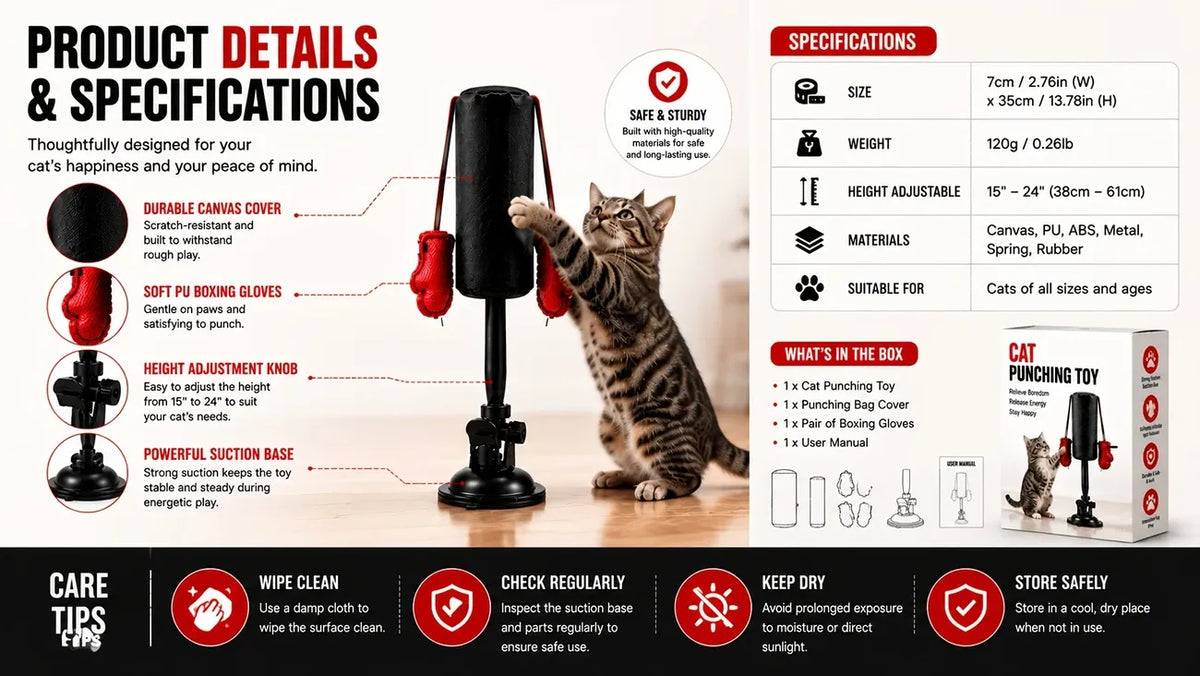 Cat Boxing Toy – Suction Cup Stays Secure, Height Adjustable, Unleash Natural Instincts for Happy Exercise Every Day.