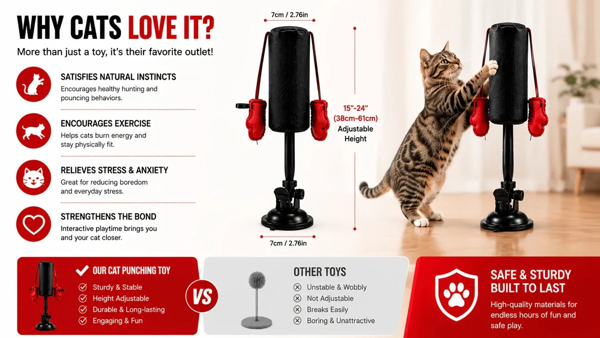 Cat Boxing Toy – Suction Cup Stays Secure, Height Adjustable, Unleash Natural Instincts for Happy Exercise Every Day.