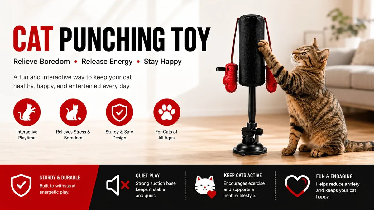 Cat Boxing Toy – Suction Cup Stays Secure, Height Adjustable, Unleash Natural Instincts for Happy Exercise Every Day.