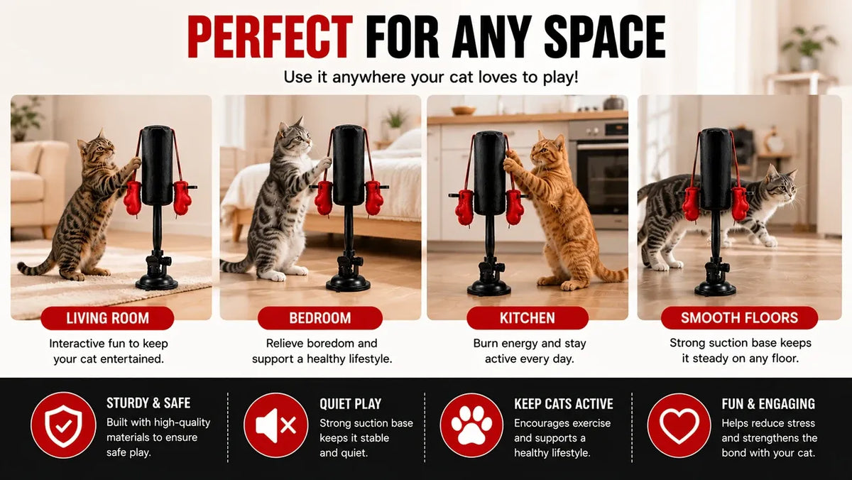 Cat Boxing Toy – Suction Cup Stays Secure, Height Adjustable, Unleash Natural Instincts for Happy Exercise Every Day.