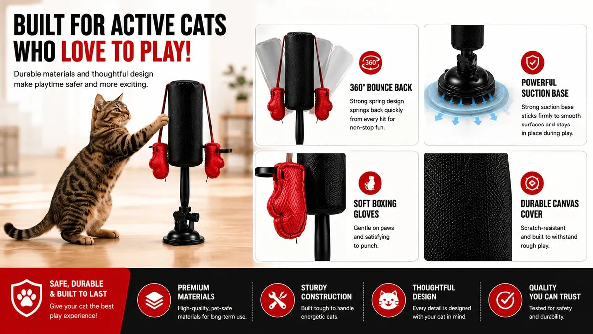 Cat Boxing Toy – Suction Cup Stays Secure, Height Adjustable, Unleash Natural Instincts for Happy Exercise Every Day.