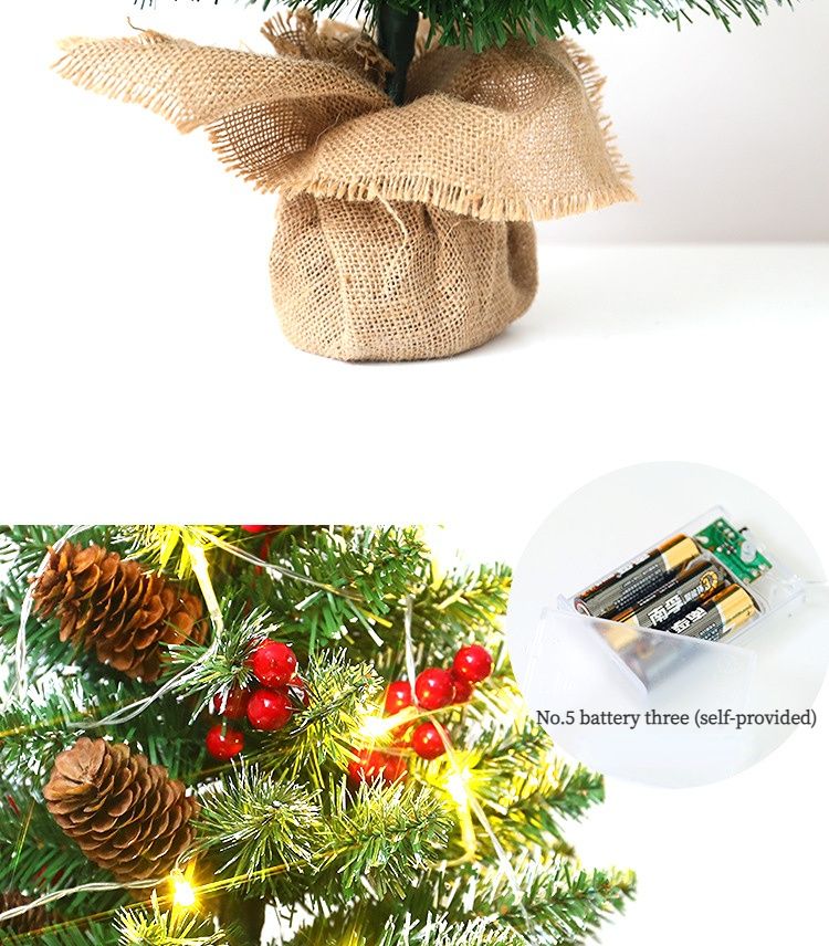 Mini Christmas Tree 45cm, Natural Pinecone Log Base Tabletop Decoration (Colorful Light Version)