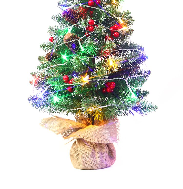 Mini Christmas Tree 45cm, Natural Pinecone Log Base Tabletop Decoration (Colorful Light Version)