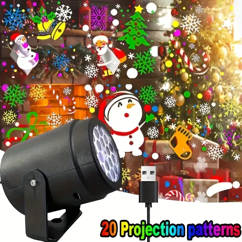 20-Pattern Christmas Projection Lamp, Plug-and-Play USB Lights Up a Fairy-Tale Christmas Night/golden