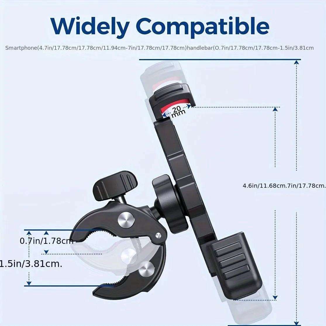 360° Rotatable Bike/Motorcycle Phone Mount: Metal 4-Claw Lock / 1-Sec One-Hand Mount & Release / 70LB Load Capacity, Universal for Motorcycles & Bikes, No Drop on Bumpy Roads!