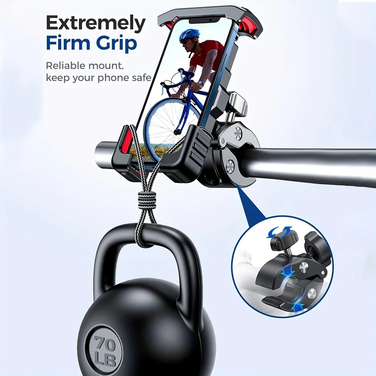 360° Rotatable Bike/Motorcycle Phone Mount: Metal 4-Claw Lock / 1-Sec One-Hand Mount & Release / 70LB Load Capacity, Universal for Motorcycles & Bikes, No Drop on Bumpy Roads!