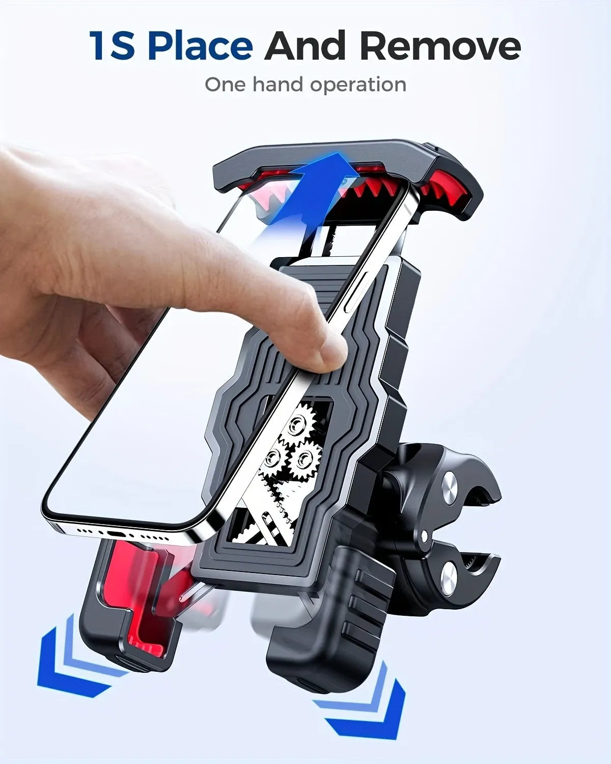 360° Rotatable Bike/Motorcycle Phone Mount: Metal 4-Claw Lock / 1-Sec One-Hand Mount & Release / 70LB Load Capacity, Universal for Motorcycles & Bikes, No Drop on Bumpy Roads!